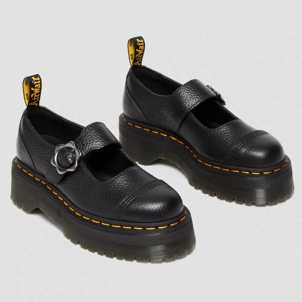 NWT Dr. Martens Addina Flower Buckle Leather Platform Shoes